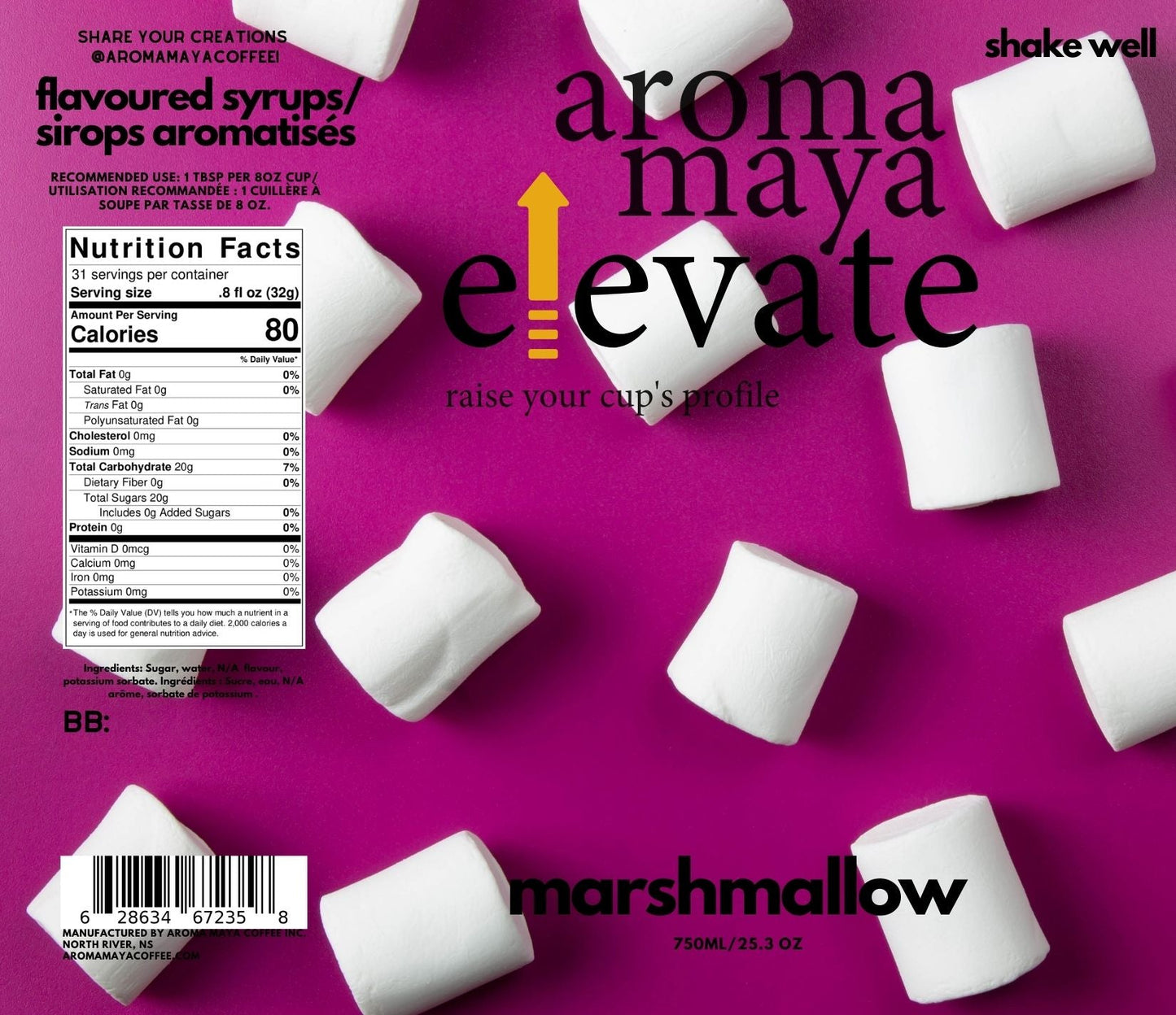 Elevate Syrup 750ml Marshmallow
